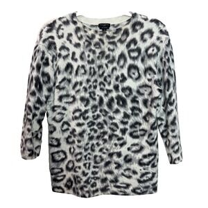 TALBOTS 100% Cashmere Pullover Sweater Animal Leopard Print 3/4 Sleeve Medium MP